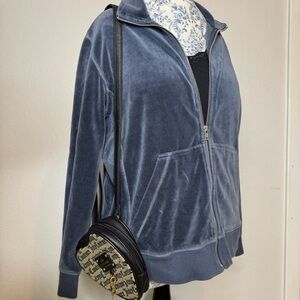 Y2K Blue Velour Zip up Jacket | Size Large